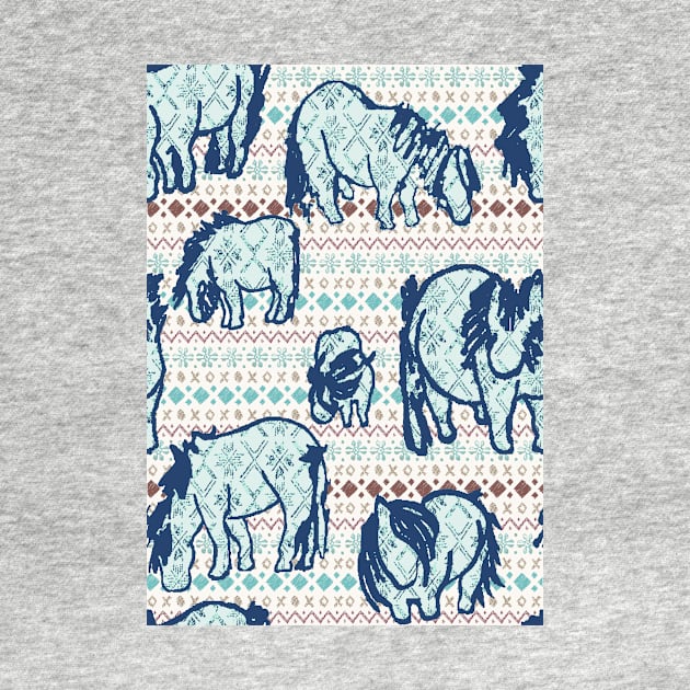 Fairisle Shetland Ponies - Blue by Juliewdesigns